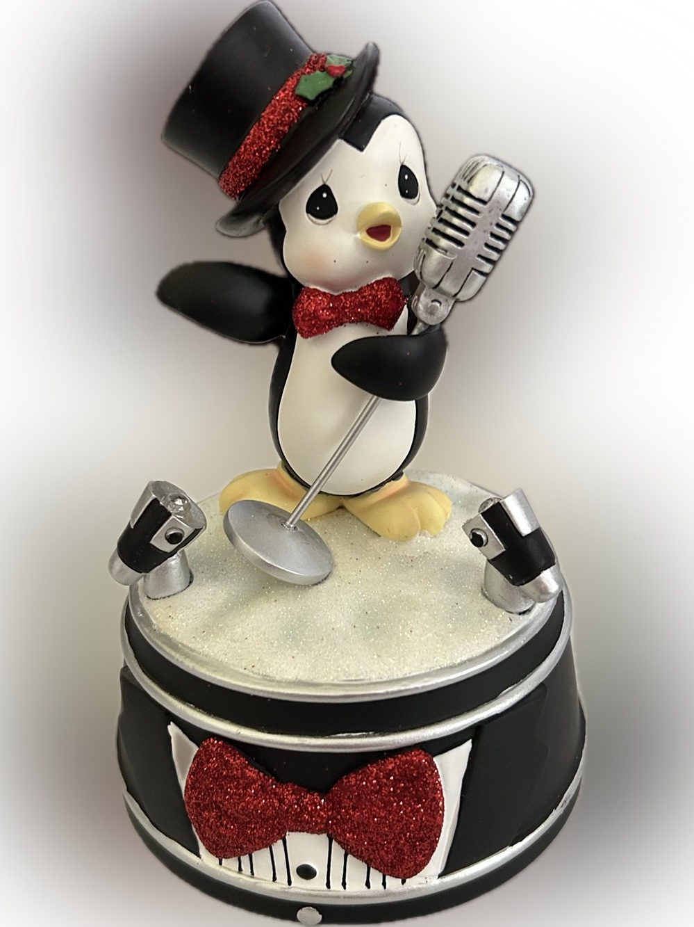 Precious Moments LED Singing Penguin Figurine with Red Glitter Bow Tie